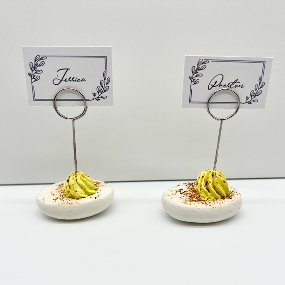 Deviled Egg Place Card Holders – Set of 2 | Handmade Polymer Clay Table Decor - Picture 3 of 16
